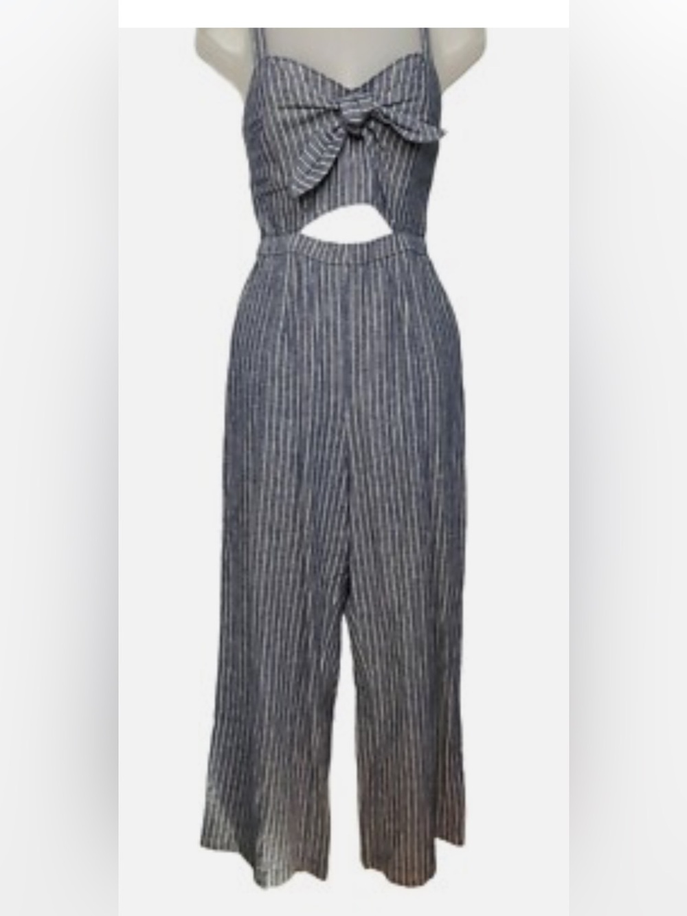 Abercrombie & Fitch Navy Striped Bow-Front Cutout Jumpsuit